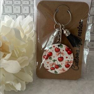 Cherry Print Keychain with Tassel